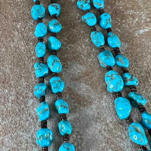 56" Single Strand Kingman Turquoise & Heishi Beaded Necklace