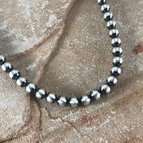 20" Single Strand Oxidized Sterling Silver Beaded Necklace 8 mm