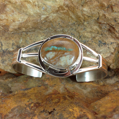 Boulder Turquoise Sterling Silver Bracelet by P Sanchez