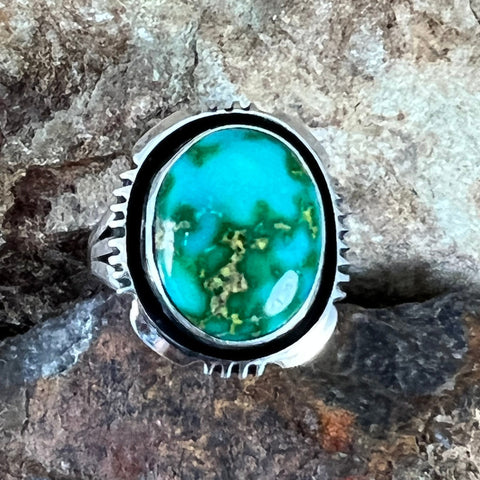 Sonoran Gold Turquoise Sterling Silver Ring by Wil Denetdale Size 6.75