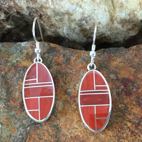 David Rosales Red Coral Inlaid Sterling Silver Earrings