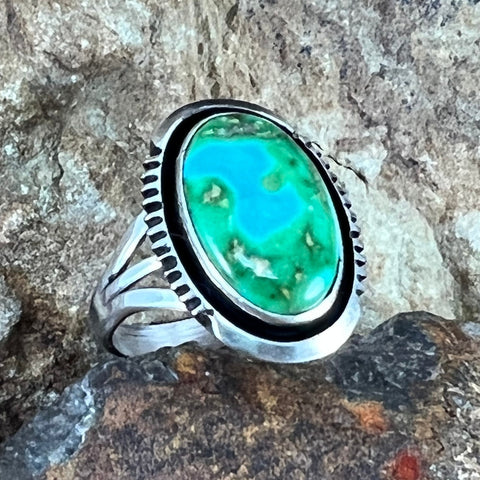 Sonoran Gold Turquoise Sterling Silver Ring by Wil Denetdale Size 7.5