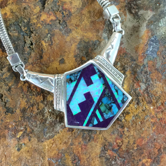 David Rosales Shalako Fancy Inlaid Sterling Silver Necklace