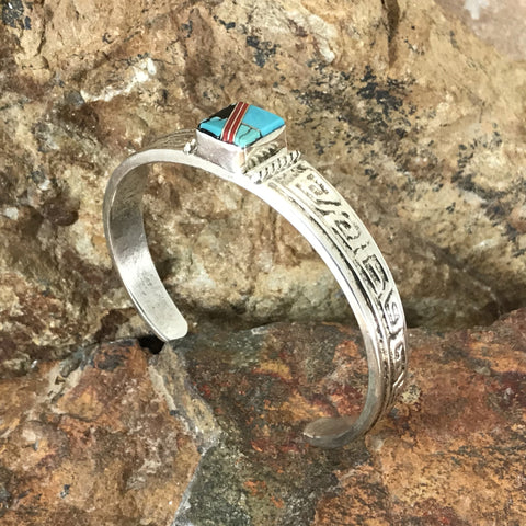 Vintage Navajo Inlaid Sterling Silver Bracelet by Francis Begay - Estate Jewelry