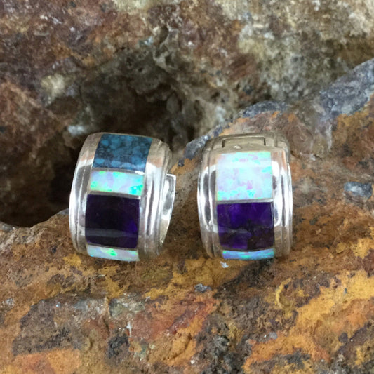 David Rosales Shalako Inlaid Sterling Silver Earrings