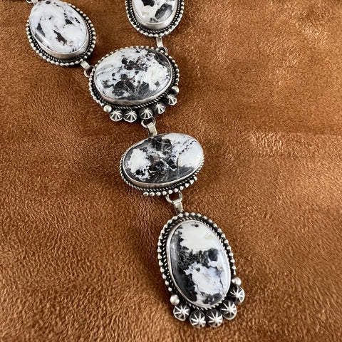 White Buffalo Multi Stone Sterling Silver Necklace Lariate