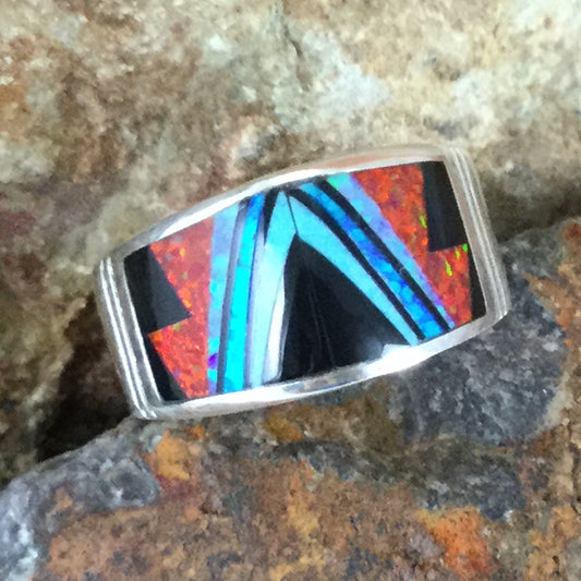 David Rosales Red Moon Fancy Inlaid Sterling Silver Ring