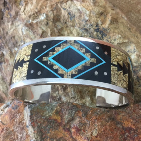 David Rosales Turquoise Creek Fancy Inlaid Sterling Silver Bracelet