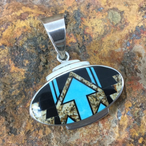 David Rosales Turquoise Creek Fancy Inlaid Sterling Silver Pendant
