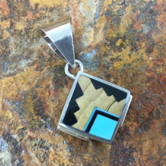 David Rosales Turquoise Creek Inlaid Sterling Silver Pendant