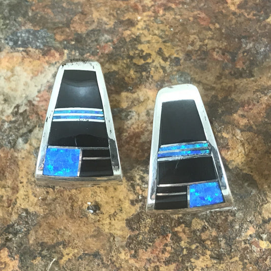 David Rosales Amazing Light Inlaid Sterling Silver Earrings Huggie