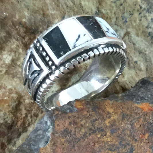 David Rosales White Buffalo Inlaid Sterling Silver Ring