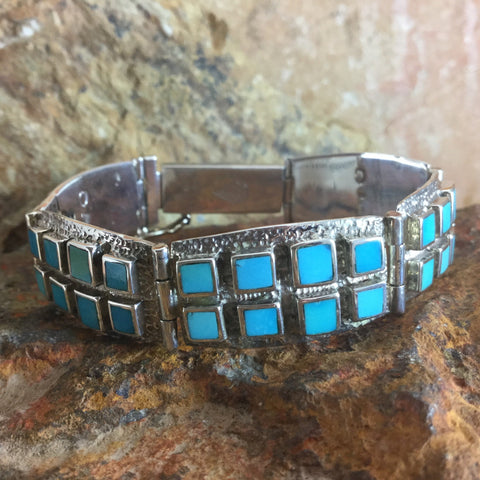 David Rosales Arizona Blue Inlaid Sterling Silver Tile Bracelet