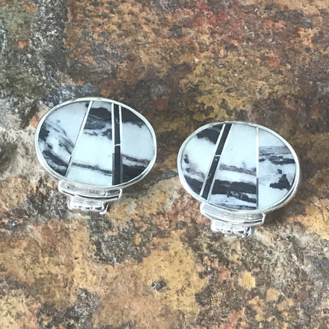 David Rosales White Buffalo Inlaid Sterling Silver Earrings Clips