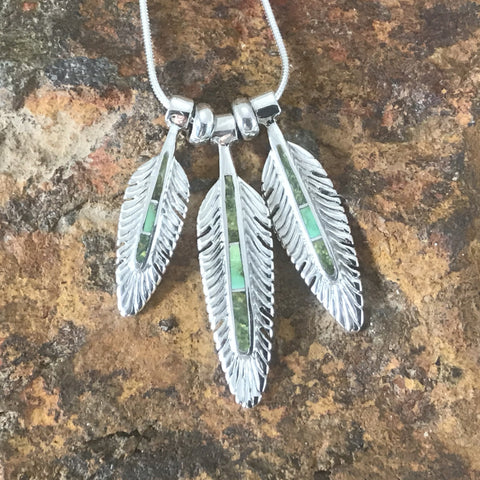 David Rosales Sonoran Gold Inlaid Sterling Silver Necklace Feathers