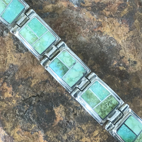 David Rosales Sonoran Gold Turquoise Inlaid Sterling Silver Link Bracele