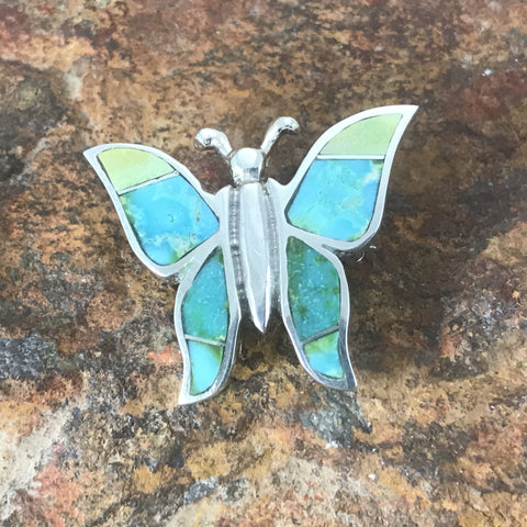 David Rosales Sonoran Gold Inlaid Sterling Silver Pendant/Pin Butterfly