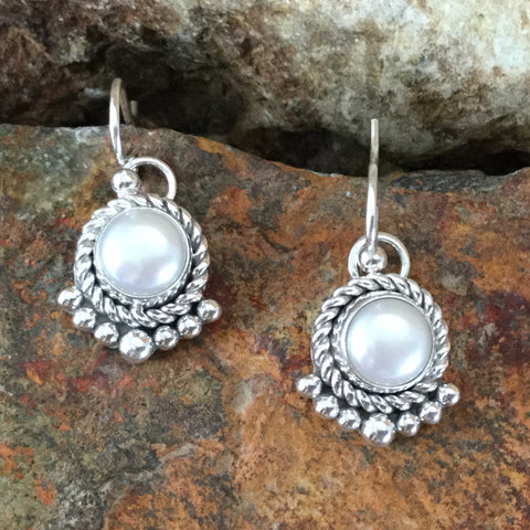 Traditional Sterling Silver Earrings by Artie Yellowhorse With Pearl