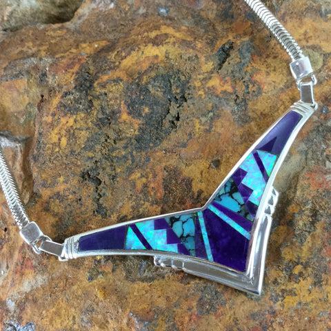 David Rosales Shalako Fancy Inlaid Sterling Silver Necklace