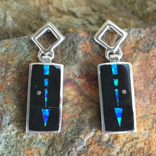 David Rosales Black Beauty Inlaid Sterling Silver Earrings