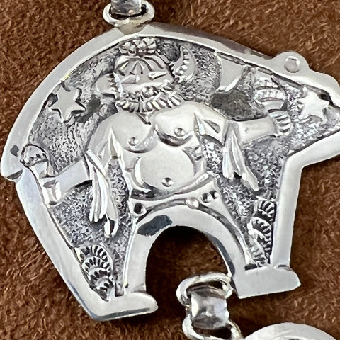 Vintage 30" Sterling Silver Bear Storyteller Necklace & Earrings by Floyd & Lloyd Becenti - Estate Jewelry