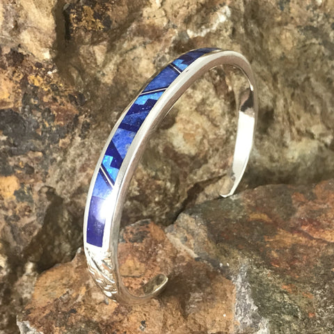 David Rosales Blue Sky Fancy Inlaid Sterling Silver Bracelet