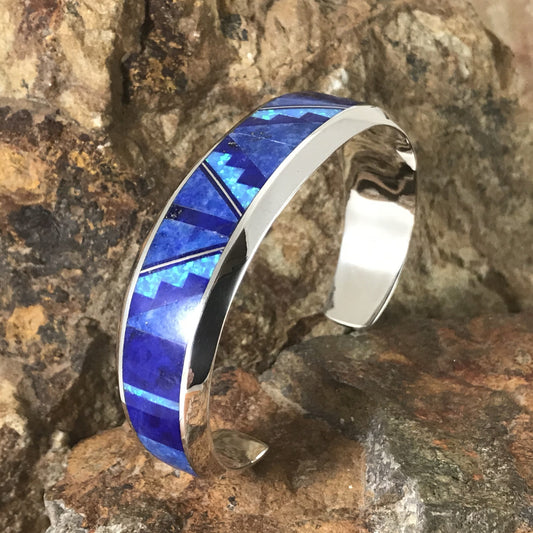 David Rosales Blue Sky Fancy Inlaid Sterling Silver Bracelet