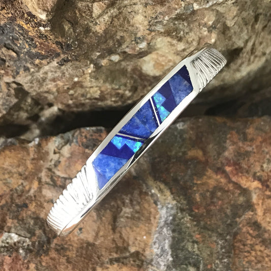 David Rosales Blue Sky Fancy Inlaid Sterling Silver Bracelet