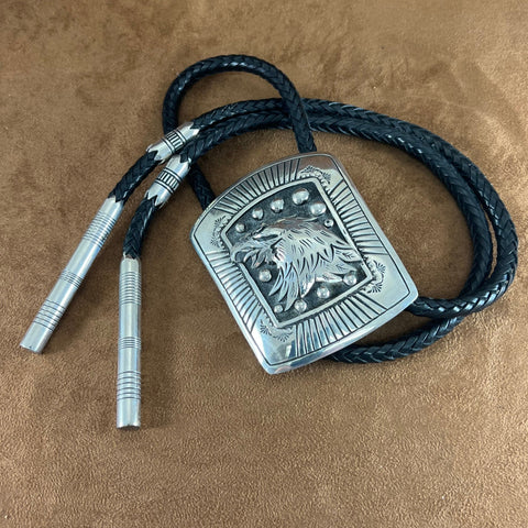 Vintage Navajo Sterling Silver Bolo Tie Eagle by Tommy Singer - Estate Jewelry