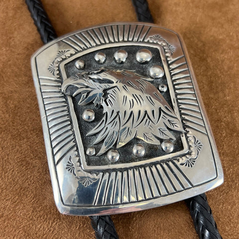 Vintage Navajo Sterling Silver Bolo Tie Eagle by Tommy Singer - Estate Jewelry