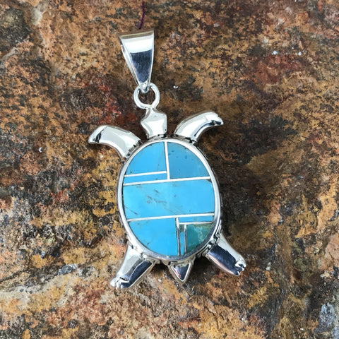 David Rosales Arizona Blue Inlaid Sterling Silver Pendant Turtle