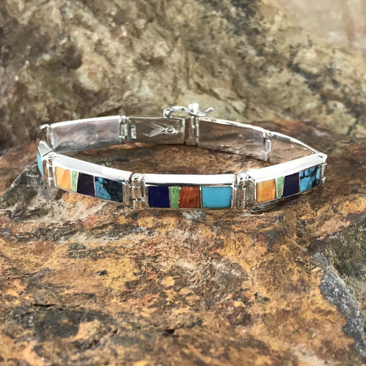 David Rosales Indian Summer Inlaid Sterling Silver Bracelet