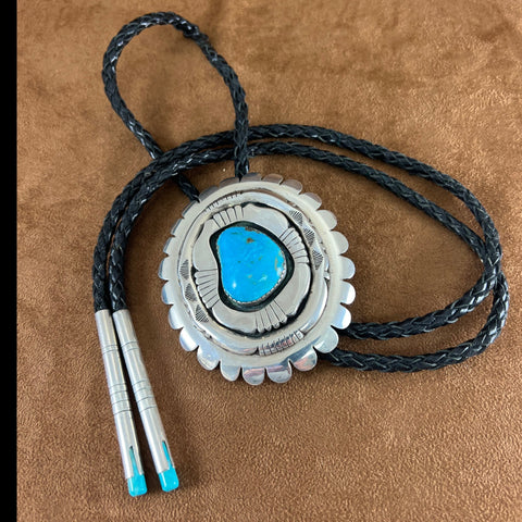 Vintage Navajo Sterling Silver & Turquoise Bolo Tie by Tom Kidd - Estate Jewelry