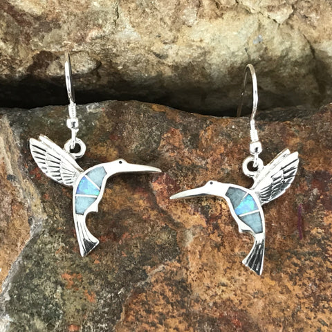 David Rosales Amazing Light Inlaid Sterling Silver Earrings Hummingbird