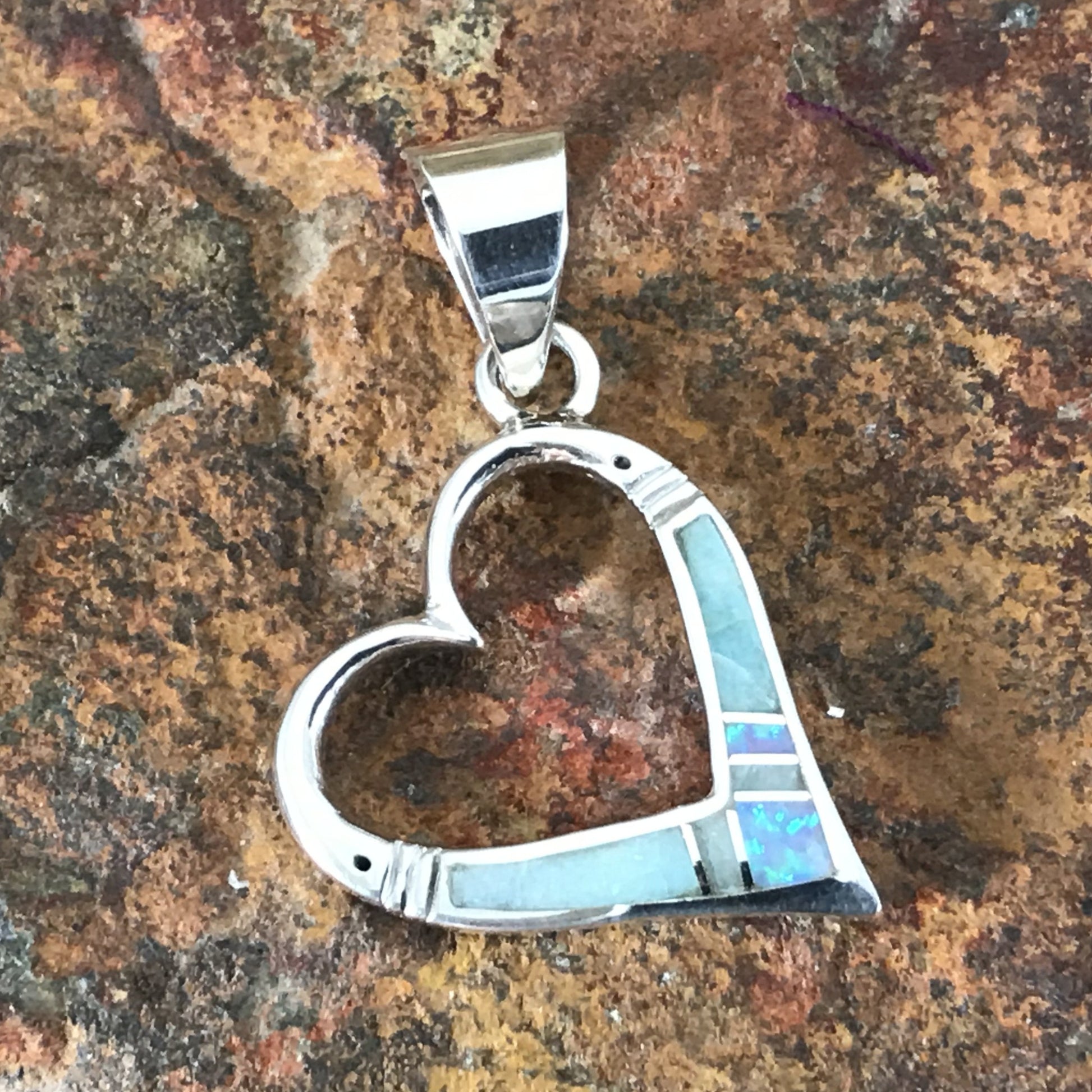 David Rosales Amazing Light Inlaid Sterling Silver Pendant Heart