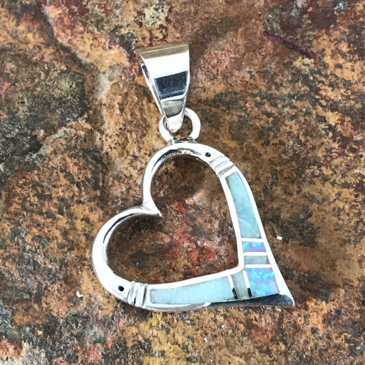 David Rosales Amazing Light Inlaid Sterling Silver Pendant Heart
