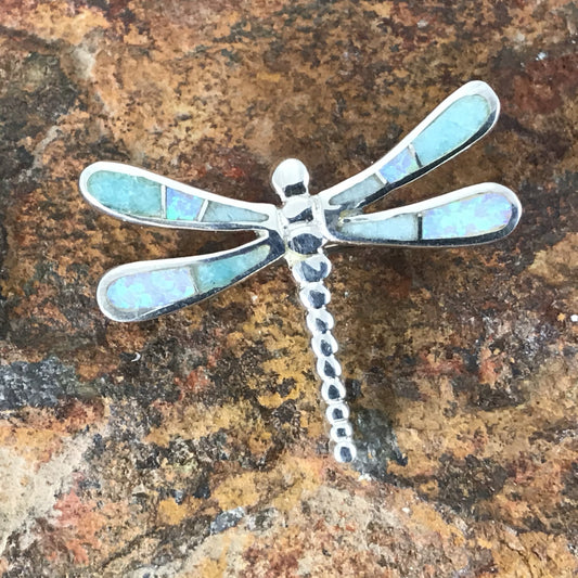 David Rosales Amazing Light Inlaid Sterling Silver Pendant Dragonfly