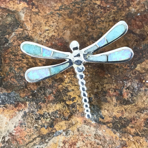 David Rosales Amazing Light Inlaid Sterling Silver Pendant Dragonfly
