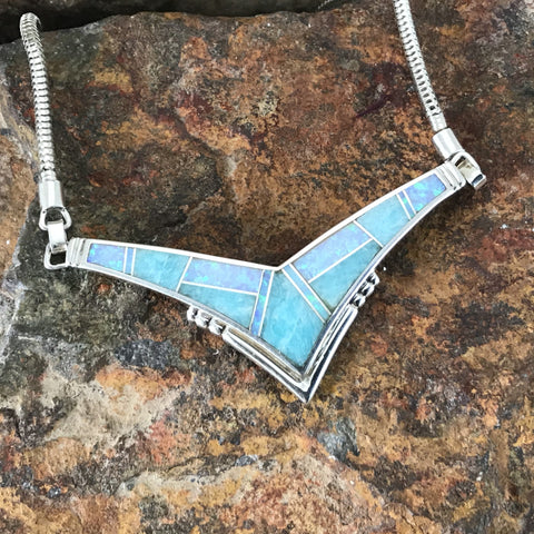 David Rosales Amazing Light Inlaid Sterling Silver Necklace