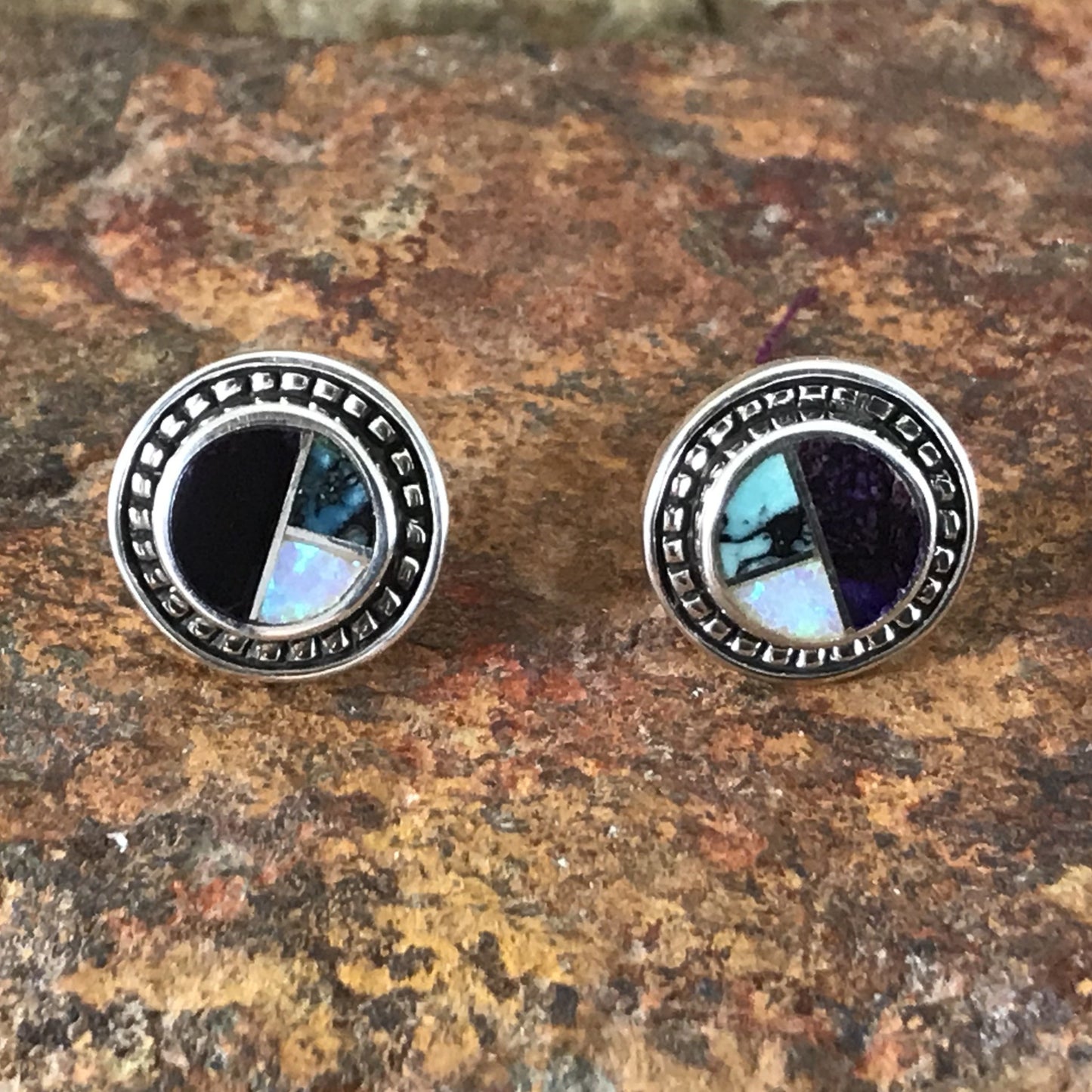 David Rosales Shalako Inlaid Sterling Silver Earrings