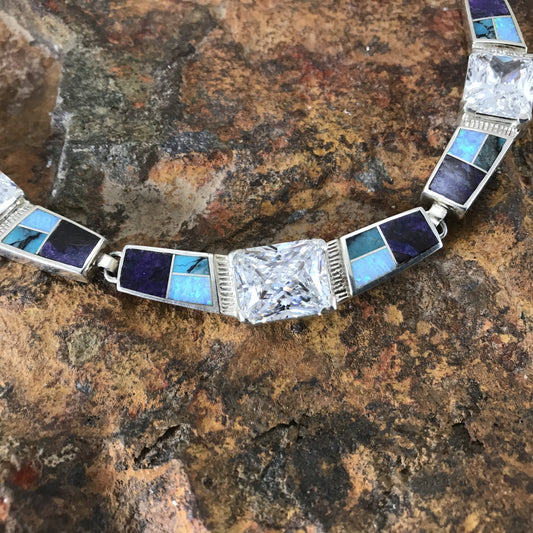 David Rosales Shalako Inlaid Sterling Silver Necklace w/ CZ