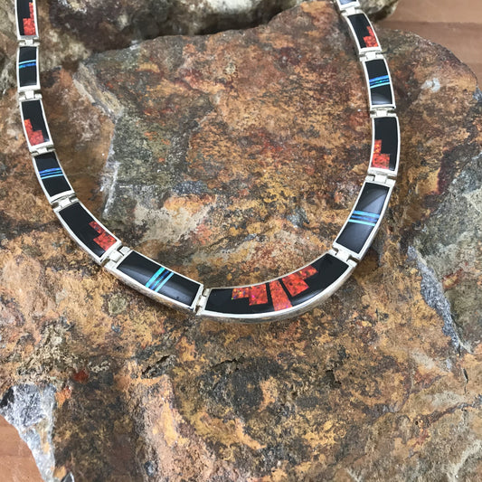 David Rosales Red Moon Fancy Inlaid Sterling Silver Necklace