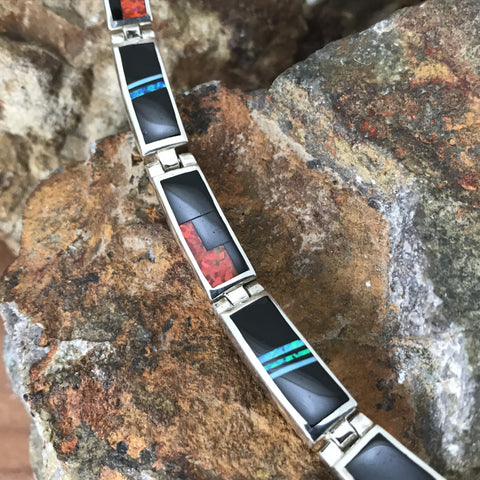 David Rosales Red Moon Fancy Inlaid Sterling Silver Necklace