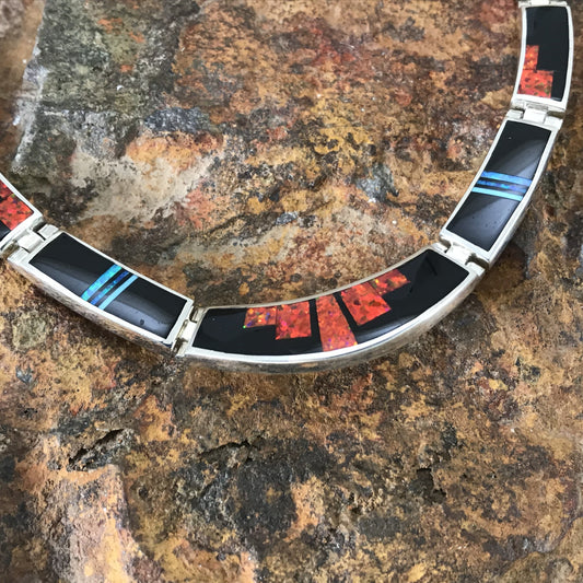 David Rosales Red Moon Fancy Inlaid Sterling Silver Necklace