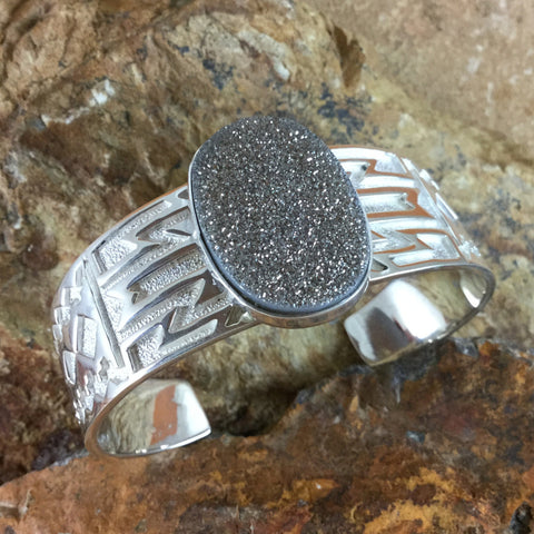 David Rosales Sterling Silver Bracelet w/ Druzy Crystal