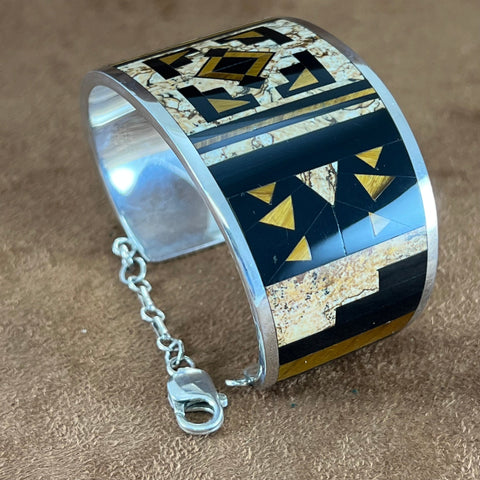 Estate Jewelry - Supersmith Native Earth Inlaid Sterling Silver Bracelet