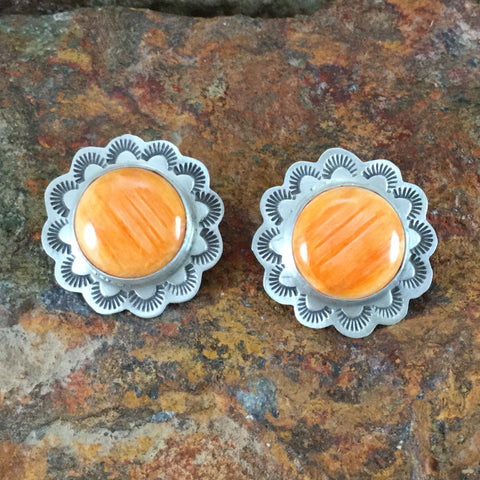 Orange Spiny Oyster Sterling Silver Earrings by Randall Endito
