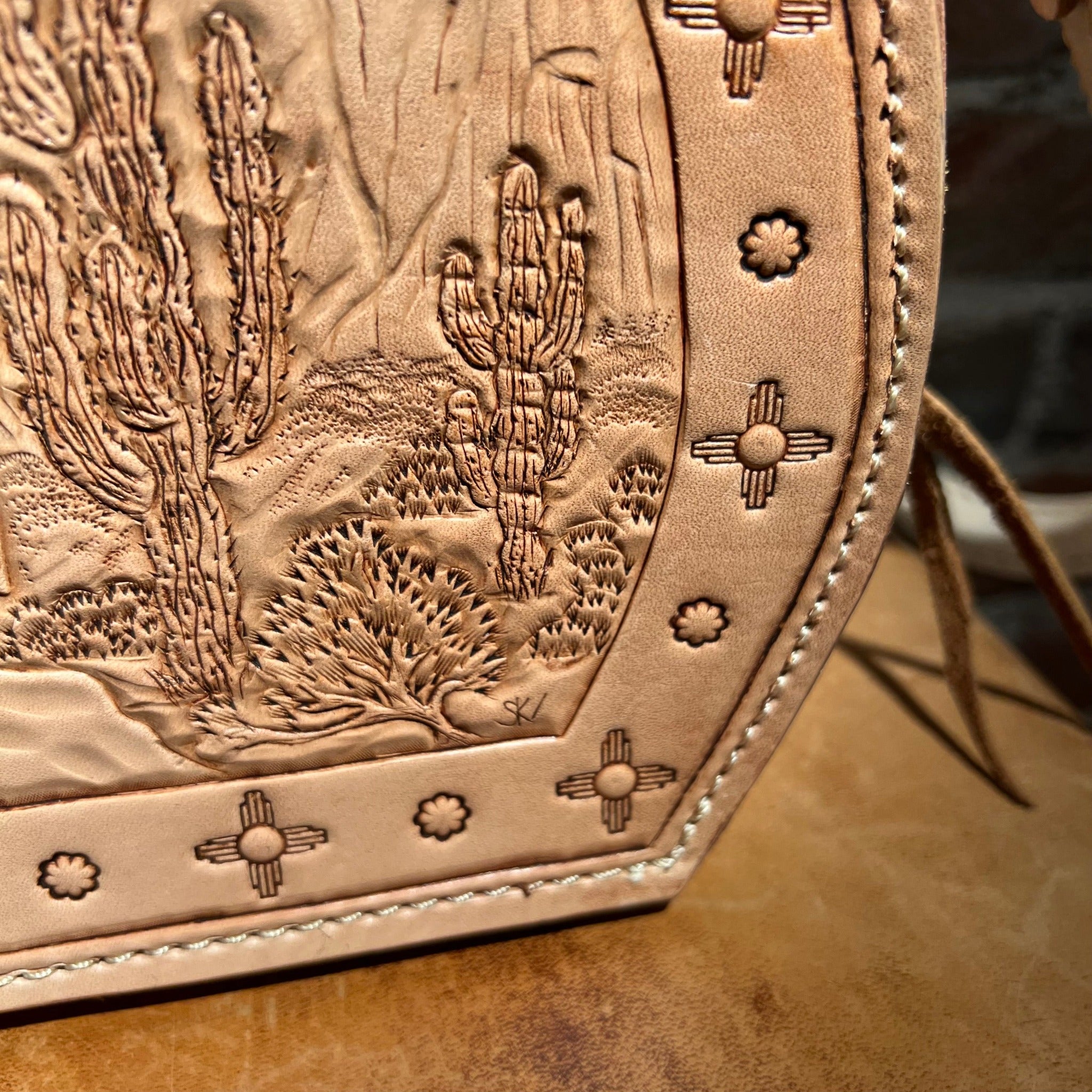 Hand Tooled Rope Can Leather Purse by Stephen Vaughn Leatherworks