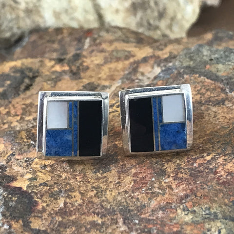 David Rosales Blue Moon Inlaid Sterling Silver Cuff Links
