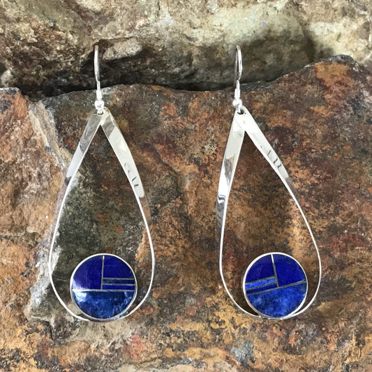 David Rosales Blue Water Inlaid Sterling Silver Earrings